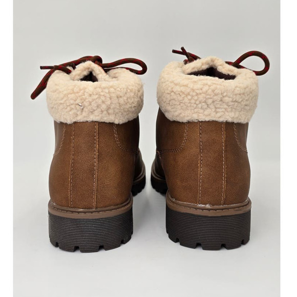 Sun + Stone Glenn Brown Faux Leather Sherpa Trim Memory Foam Boots Mens 10.5M - Picture 6 of 10